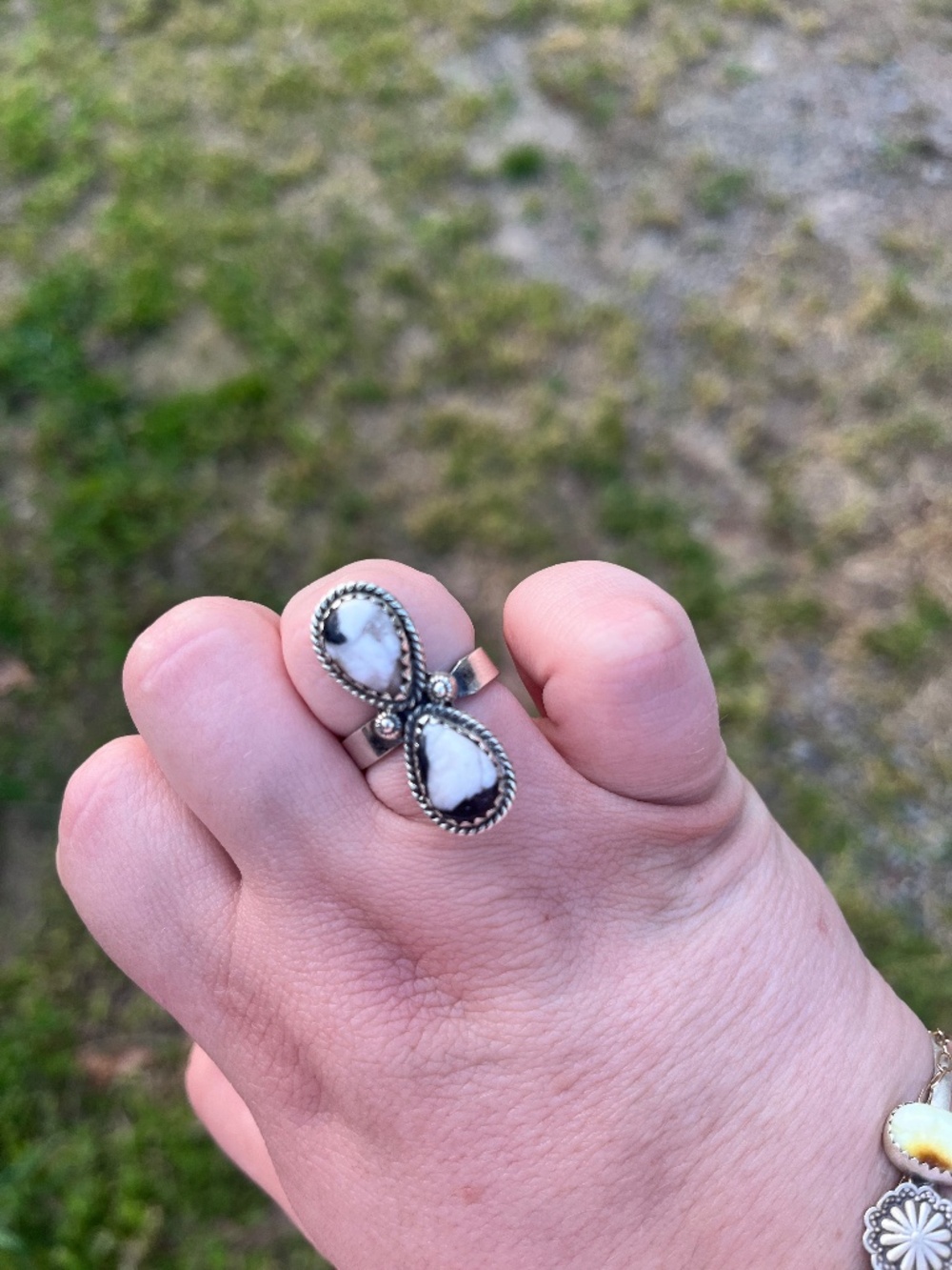 Double White Buffalo Sterling Silver Ring